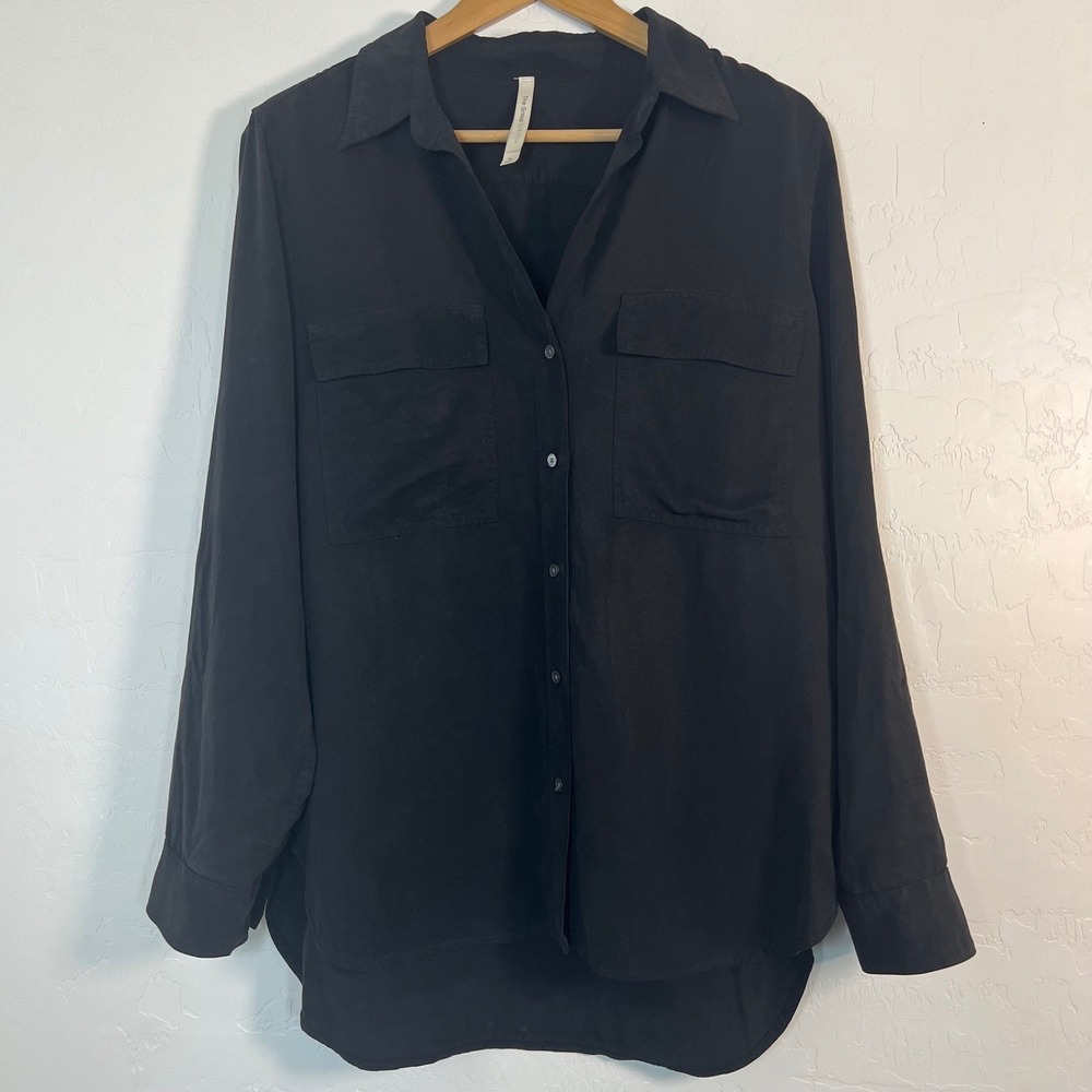 The Group Babaton Aritzia Black Lyocell Roll Tab Button Down Shirt Blouse MTSX0
